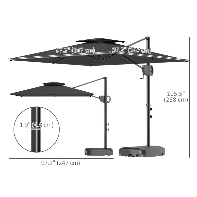 Square Cantilever Patio Umbrella, Double Top Patio Hanging Offset Umbrella with Crank & Tilt, 8' x 9', Dark Grey