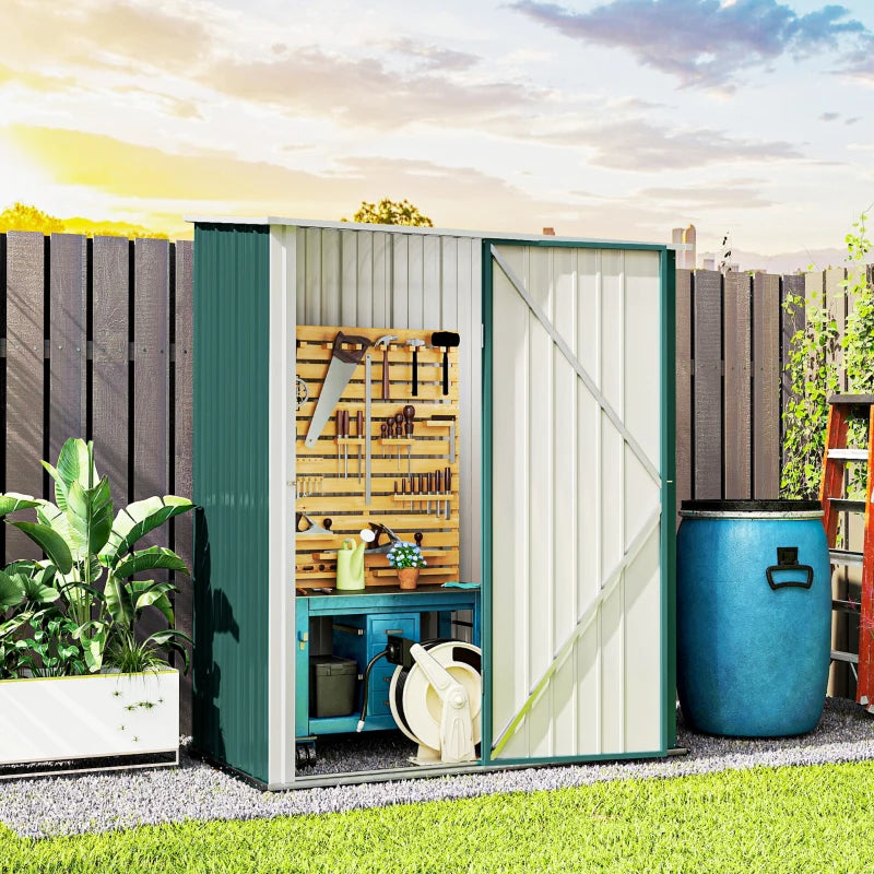 5' x 3' Outdoor Storage Shed, Steel Garden Shed with Single Lockable Door, Tool Storage Shed for Backyard, Green