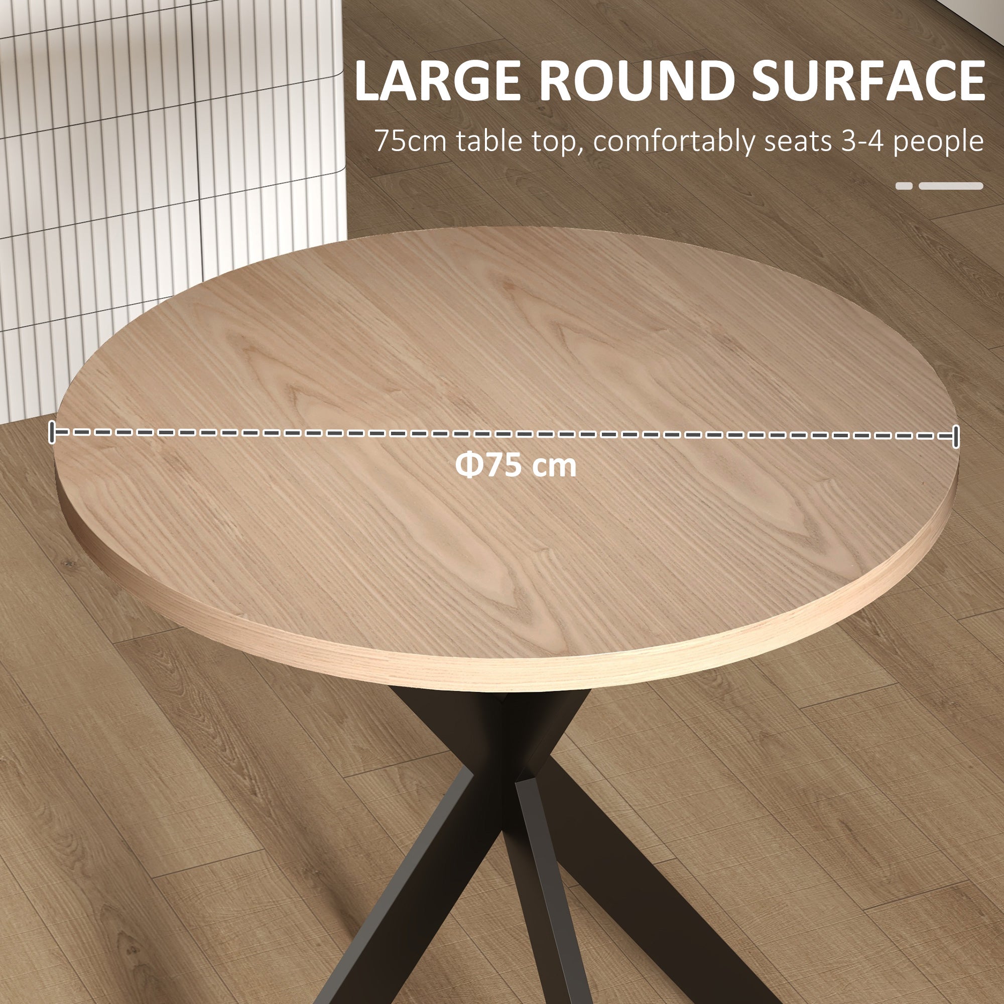 HOMCOM 29" Round Brown Dining Table Contemporary Kitchen Furniture Steel Legs for Modern Home Small Spaces 