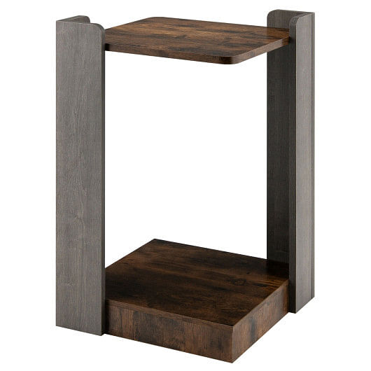 2-Tier Square End Table with Open Storage Shelf for Small Space-Coffee - Free Shipping 