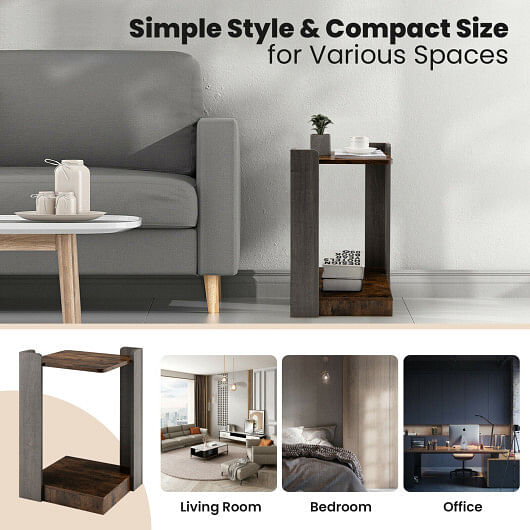 2-Tier Square End Table with Open Storage Shelf for Small Space-Coffee - Free Shipping 