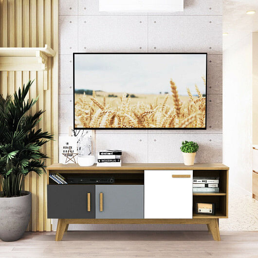 65 Inch TV Stand with 3 Storage Cabinets and 3 Open Shelves for Living Room - Free Shipping