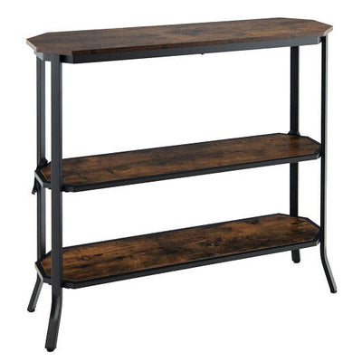 3-Tier Steel Frame Entryway Sofa Console Table for Hallway and Living Room-Rustic Brown - Free Shipping 