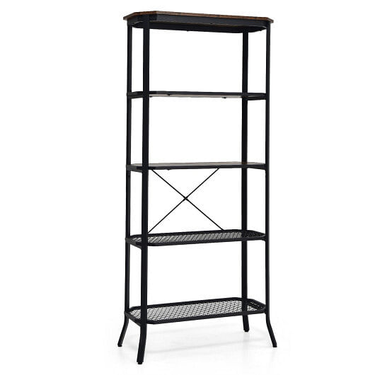 Industrial 5-Layer Bookshelf with Out-Stretched Legs-Rustic Brown - Free Shipping