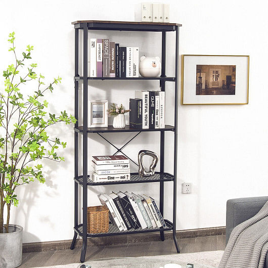 Industrial 5-Layer Bookshelf with Out-Stretched Legs-Rustic Brown - Free Shipping