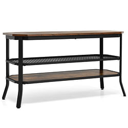 3-tier Console Table TV Stand with Mesh Storage Shelf-Rustic Brown - Free Shipping