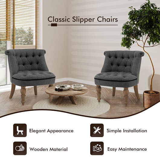 Set of 2 Upholstered Armless Slipper Chairs with Beech Wood Legs-Gray - Free Shipping 