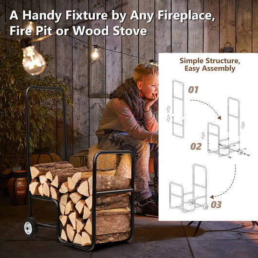 Firewood Log Cart Carrier with Anti-Slip and Wear-Resistant Wheels - Free Shipping 
