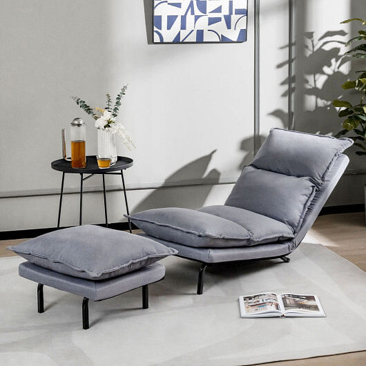 Modern Armless Accent Chair with Ottoman for Living Room-Gray - Free Shipping