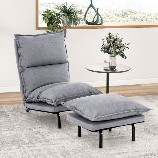 Modern Armless Accent Chair with Ottoman for Living Room-Gray - Free Shipping