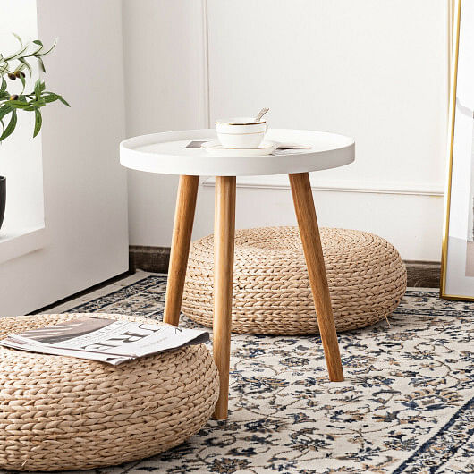 Round Side Sofa Coffee Table with Wooden Tray - Free Shipping 