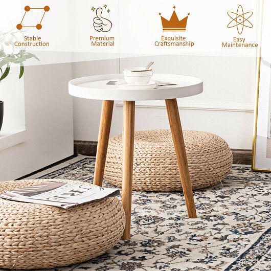 Round Side Sofa Coffee Table with Wooden Tray - Free Shipping 