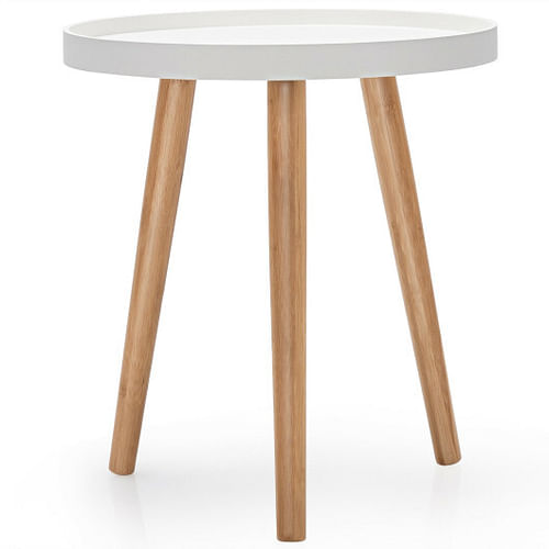 Round Side Sofa Coffee Table with Wooden Tray - Free Shipping 