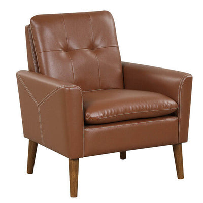 Modern PU Leather Accent Chair with Solid Wood Legs-Brown - Free Shipping 