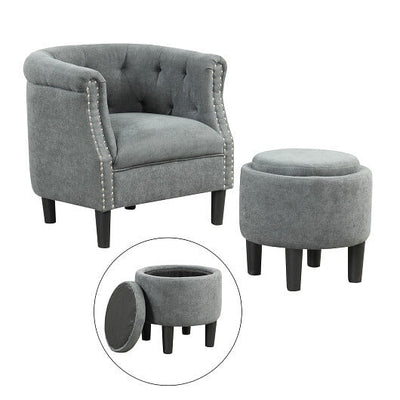 Modern Accent Chair with Ottoman Armchair Barrel Sofa Chair and Footrest-Grey - Free Shipping 