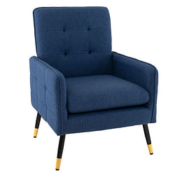 Linen Fabric Accent Chair with Removable Seat Cushion-Blue - Free Shipping