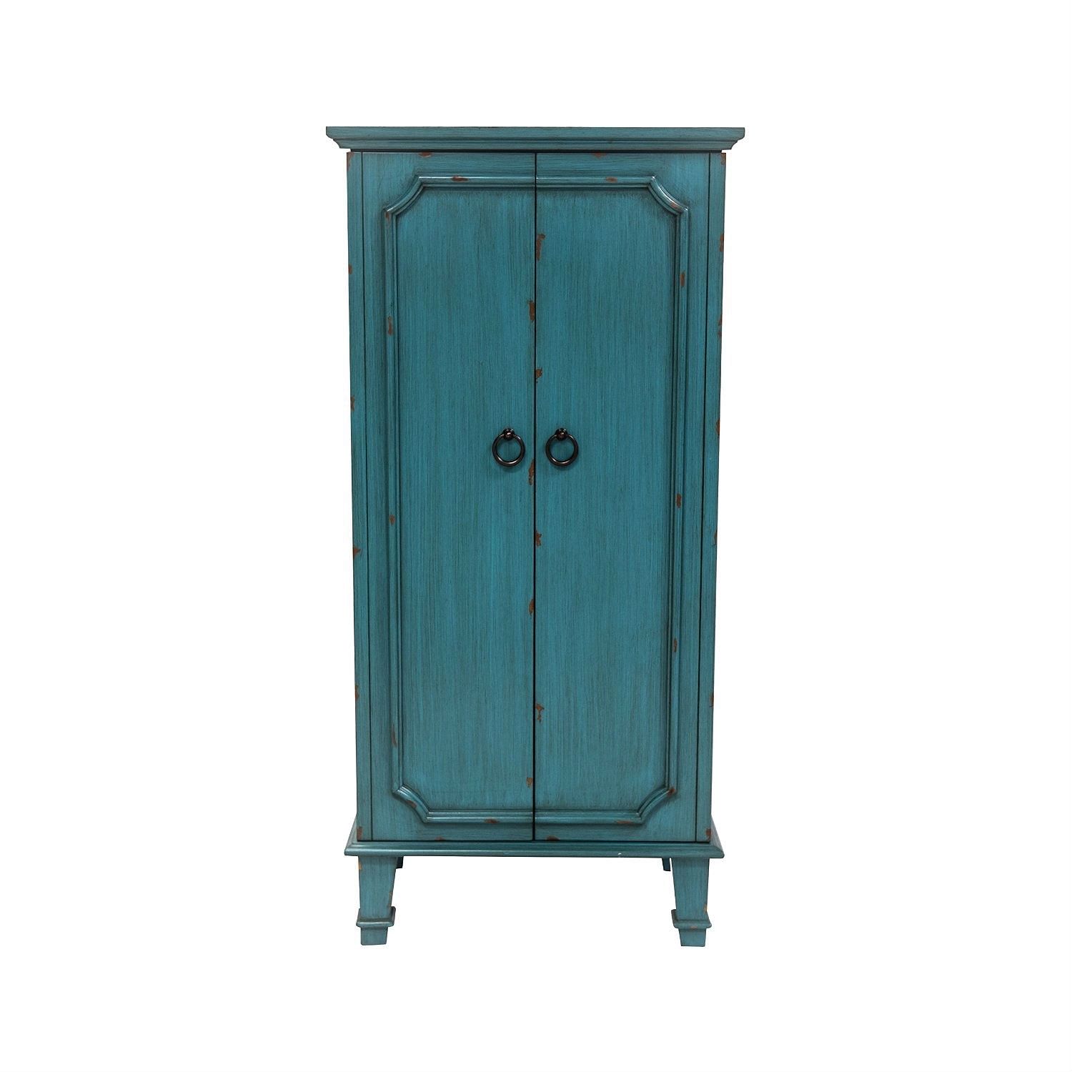 Vintage Turquoise Hand Painted Jewelry Armoire with Antique Drawer Pulls - Free Shipping