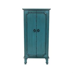 Vintage Turquoise Hand Painted Jewelry Armoire with Antique Drawer Pulls - Free Shipping