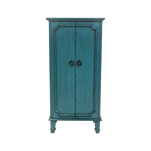 Vintage Turquoise Hand Painted Jewelry Armoire with Antique Drawer Pulls - Free Shipping