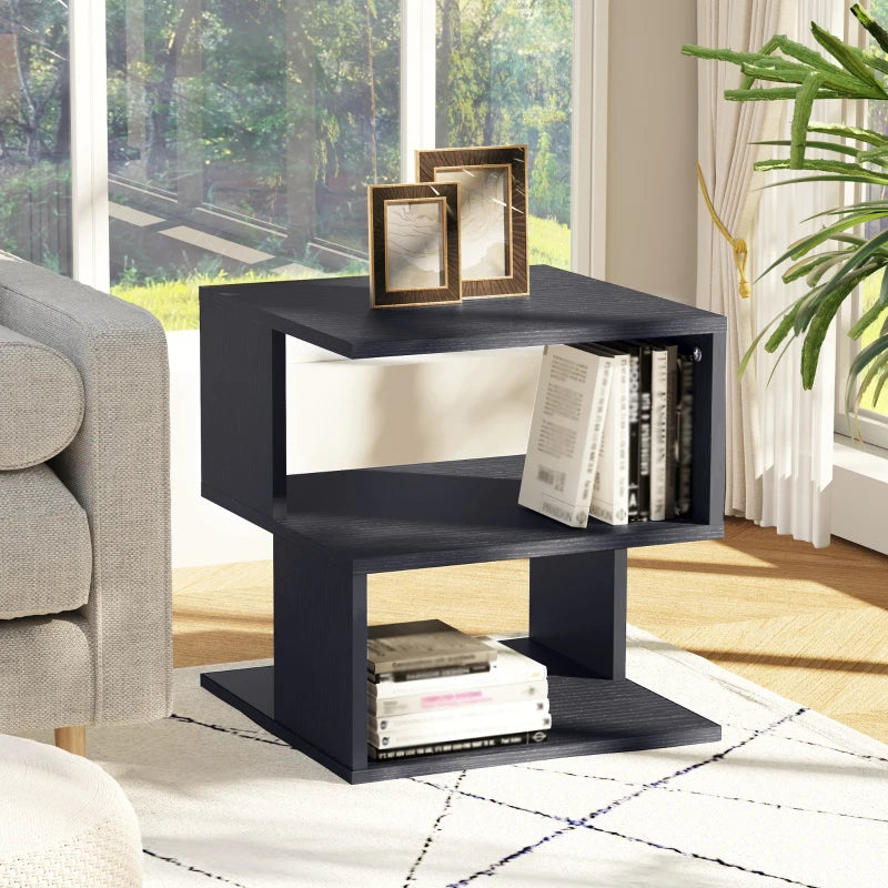 Modern Square 3 Tier Wood Coffee Side Table Storage Shelf Rack End Table Home Office Living Room Small Desk Black