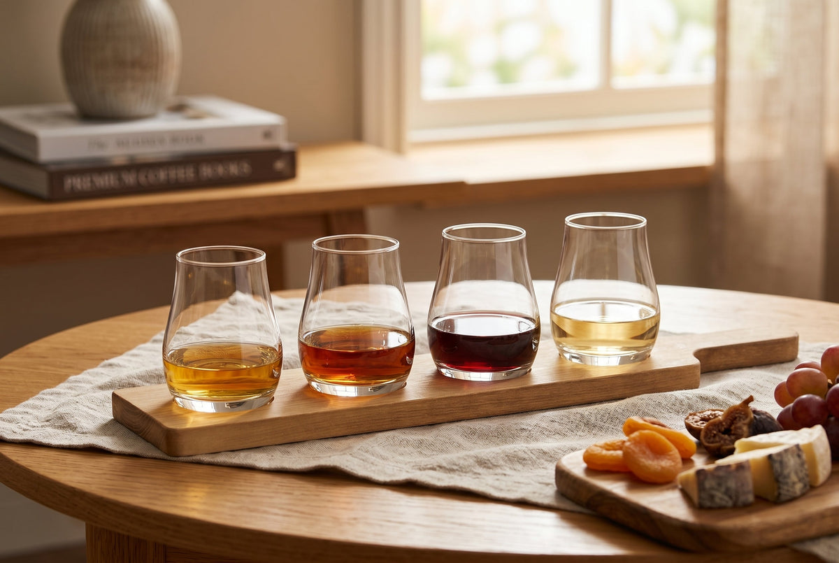 Beer Flight Board with 4 Tasting Glasses, 125 ml (4.2 oz), Acacia Wood – Adan