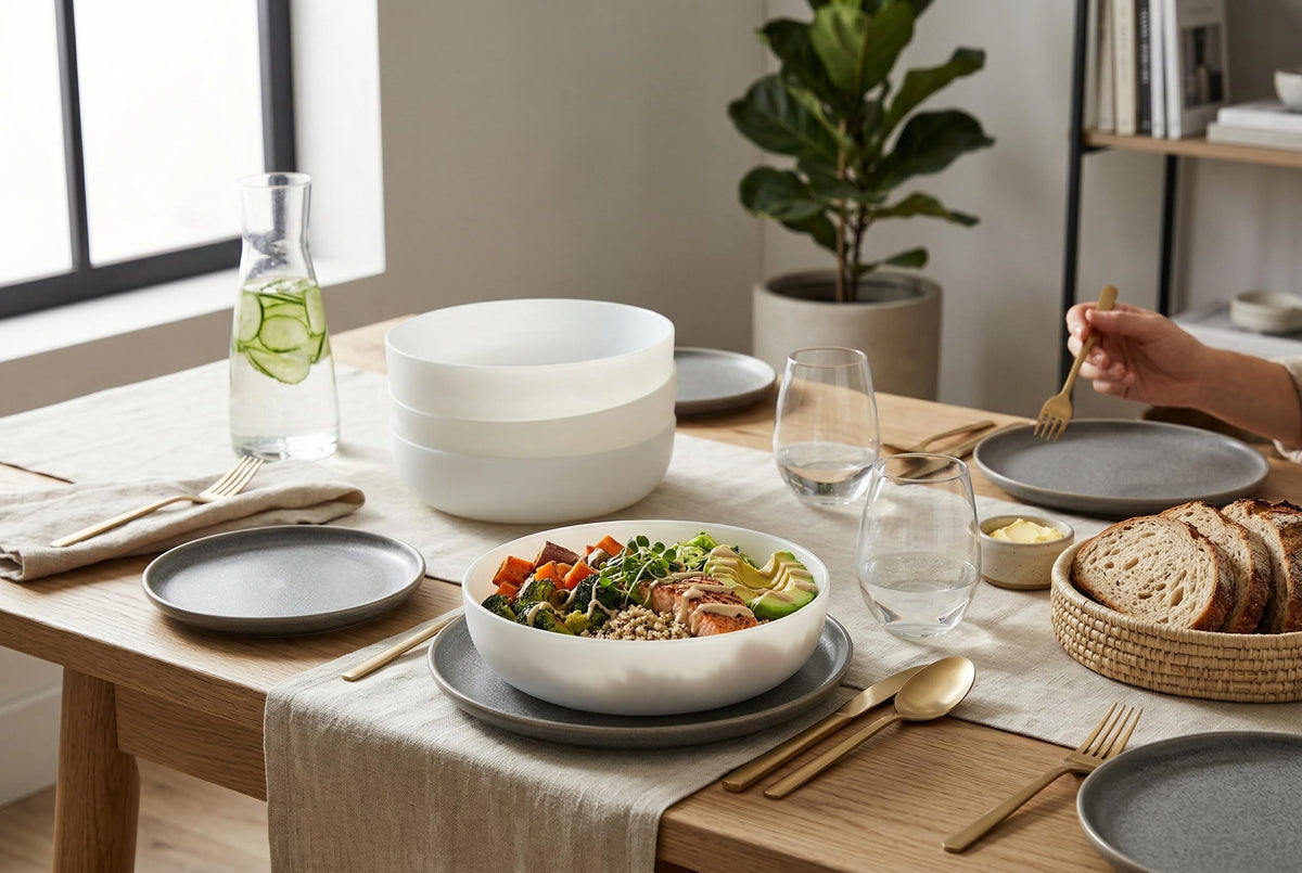 Pasta Bowls, Set of 4, Opal Glass, 22.1 cm (8.7 in), White – Oslo