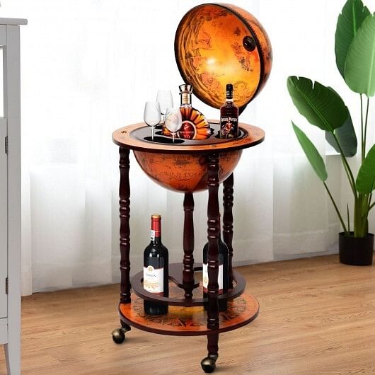 16th Century Wood Globe Wine Bar Stand - Free Shipping 