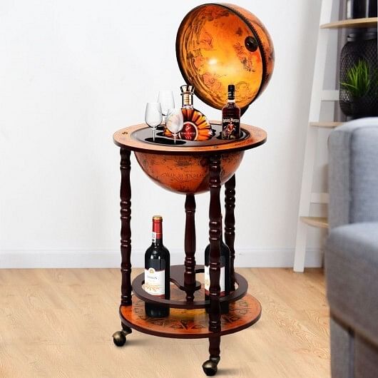 16th Century Wood Globe Wine Bar Stand - Free Shipping 