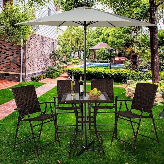 28.5 Inch Outdoor Patio Square Glass Top Table with Rattan Edging - Free Shipping 