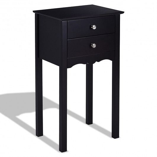 Side Table End Accent Table with 2 Drawers-Black - Free Shipping