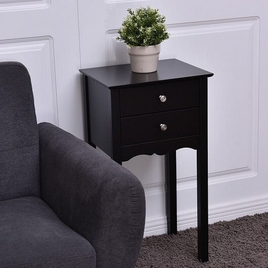 Side Table End Accent Table with 2 Drawers-Black - Free Shipping