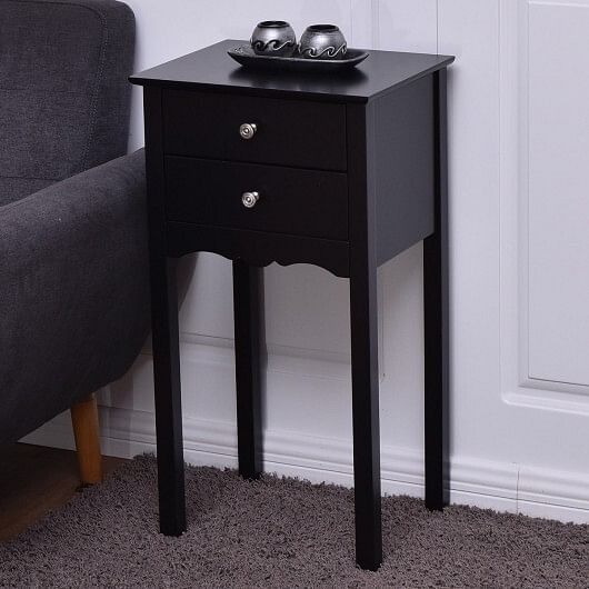 Side Table End Accent Table with 2 Drawers-Black - Free Shipping