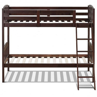 Solid Wood Twin Bunk Beds with Detachable Kids Ladder - Free Shipping 
