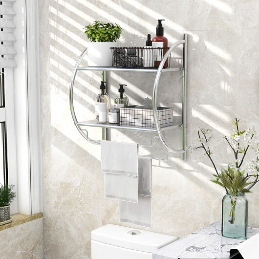 Wall Mounted 2-Tier Bathroom Towel Rack with 2 Towel Bars-Silver - Free Shipping