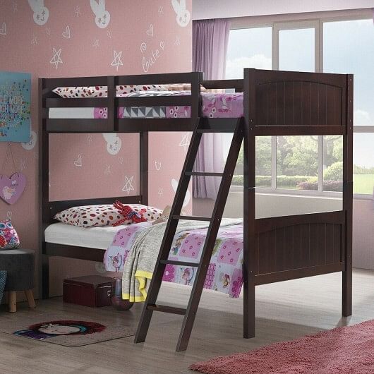 Twin Size Wooden Bunk Beds Convertible 2 Individual Beds-Brown - Free Shipping