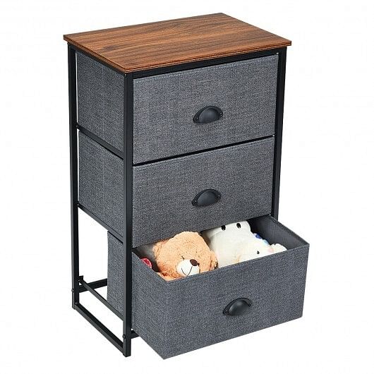 Nightstand Side Table Storage Tower Dresser Chest with 3 Drawers-Black - Free Shipping 