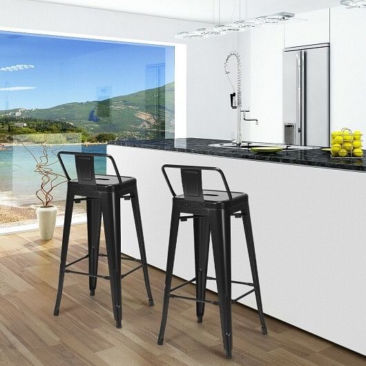 30 Inch Set of 4 Metal Counter Height Barstools with Low Back and Rubber Feet-Black - Free Shipping 