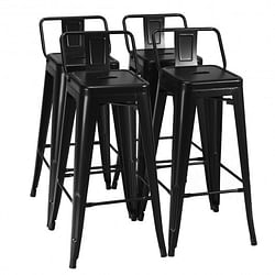 30 Inch Set of 4 Metal Counter Height Barstools with Low Back and Rubber Feet-Black - Free Shipping 