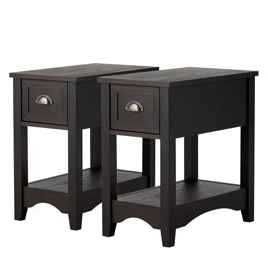 Set of 2 Contemporary Side End Table with Drawer -Natural - Free Shipping 