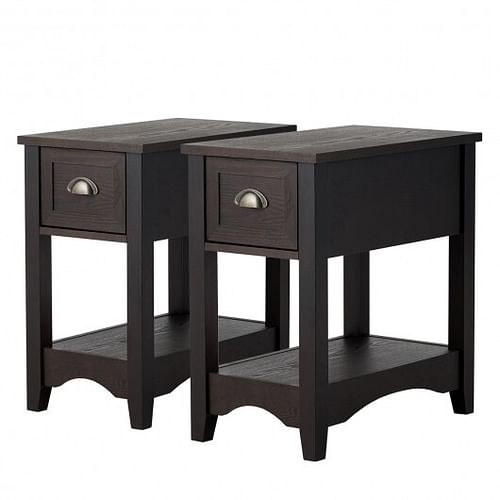 Set of 2 Contemporary Side End Table with Drawer -Natural - Free Shipping 