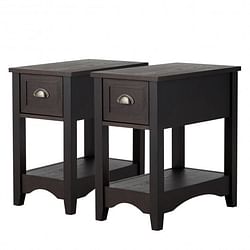 Set of 2 Contemporary Side End Table with Drawer -Natural - Free Shipping 