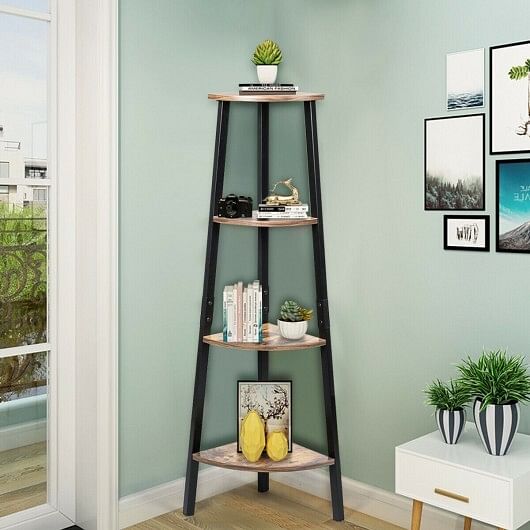 4-Tier Industrial Corner Ladder Shelf Display Rack for Home Office - Free Shipping 