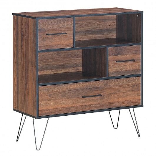 3-Tier Wood Storage Cabinet with Drawers and 4 Metal Legs - Free Shipping