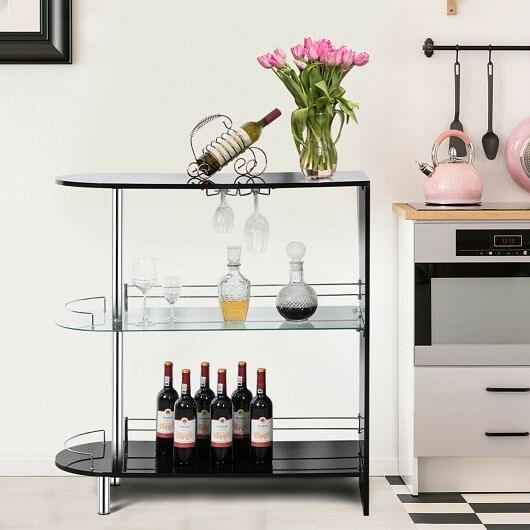 2-holder Bar Table with Tempered Glass Shelf - Free Shipping