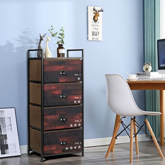 Industrial 4 Fabric Drawers Storage Dresser with Fabric Drawers and Steel Frame - Free Shipping