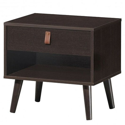 Nightstand Bedroom Table with Drawer Storage Shelf-Brown - Free Shipping 