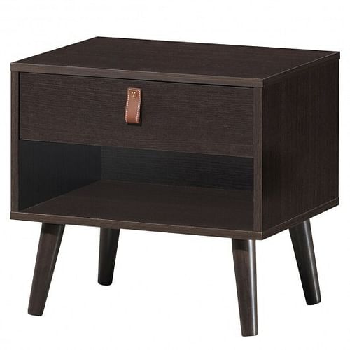 Nightstand Bedroom Table with Drawer Storage Shelf-Brown - Free Shipping