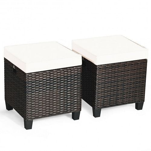 2 Pieces Patio Rattan Ottoman Set with Removable Cushions-Beige - Free Shipping 