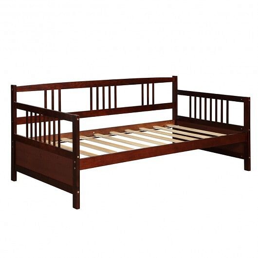 Twin Size Wooden Slats Daybed Bed with Rails-Cherry - Free Shipping