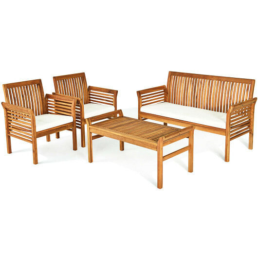 4 Pieces Outdoor Acacia Wood Sofa Furniture Set - Free Shipping 